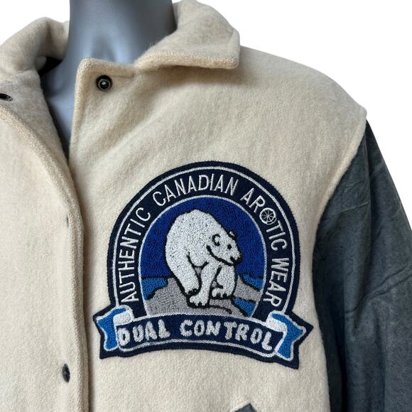 Vintage Dual Control Bomber Jacket Cream Blue Polar Bear Coat Womens Size Medium - Picture 5 of 14